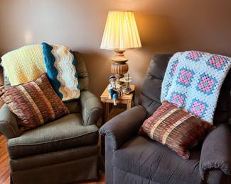 Vintage Recliner Chairs with Decorative Throws and Pillows