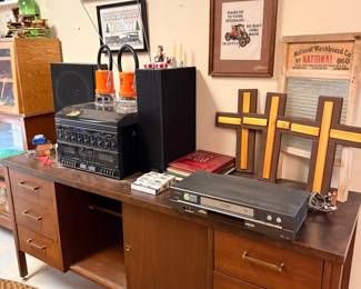 Mid-Century Modern Jofco Teak Desk with Electronics and Decor