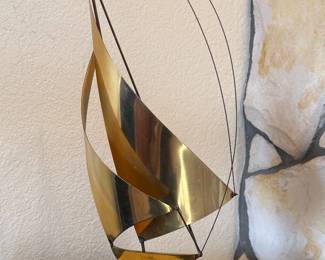 VINTAGE MCM BRASS SAILBOAT SCULPTURE SIGNED DEMOTT