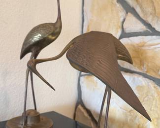 MCM BRASS CRANE HERON FIGURINE PAIR