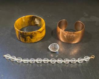 Three Bracelets Copper Resin Faceted Crystal Accent