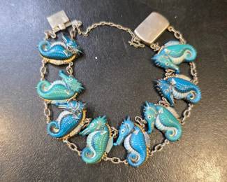 Japanese Enamel Seahorse Bracelet Vibrant Artistry and Whimsical Design