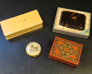 Collection of Trinket Boxes Wood, Faux Tortoise, and Metal