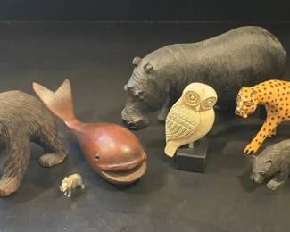 Collection of HandCarved Animal Figures Wood Other Materials