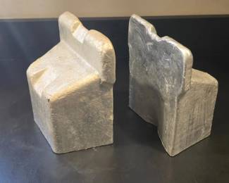 Heavy Cast Metal Bookends Sculptural, Industrial Look
