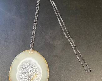 Large Agate Slice Pendant Necklace Striking Natural Stone Statement Piece