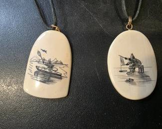 Two Scrimshaw Pendants
