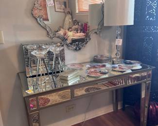 Venetian mirror and mirrored desk