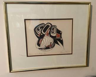 Framed & Matted Northwest Coast Print "Raven and First Man" by Danny Dennis 