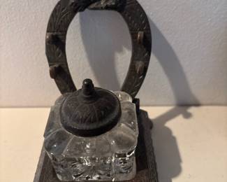 Circa 1900s Western Cast Iron Horseshoe Inkwell Stand