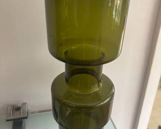 1970s Olive Green Hooped Glass Vase