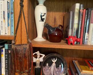 Leather North African Tuareg Style Bag, Aquincum Porcelain Figurine of Traditonal Hungarian Woman