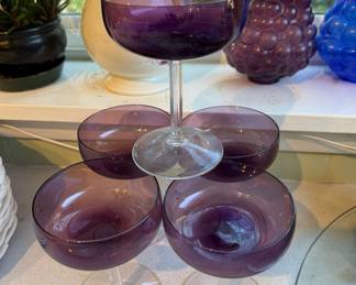 Set of 5 Amethyst Purple Champagne Coupe Glasses