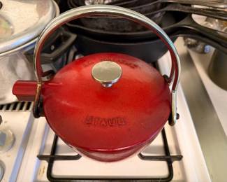 Staub Red Enameled Cast Iron Round Teapot