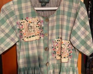 1990s Papy Boez Cottage Core Short Sleeve Midi Dress with Embroidered Patchwork – Size Medium