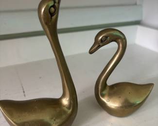 Pair of Solid Brass Swan Figurines