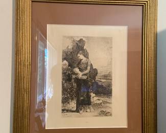Framed & Matted Etching Print "Orpheus" by Gustave Moreau
