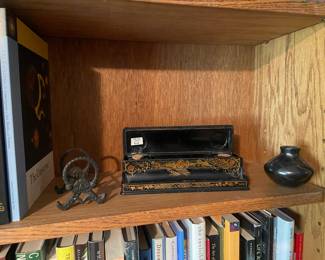 Cast Iron "K Diamond" Letter Holder, 19th Century Japanese Lacquered Paper Mache Ink Stand