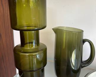 1970s Olive Green Hooped Glass Vase