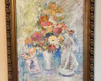 Framed Impressionist Still Life Painting by L.E. Coe