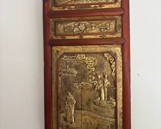 Antique Chinese Gold Gilt Carved Wood Panel