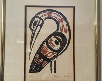 Framed & Matted Northwest Coast Print "Heron" by George Pennier