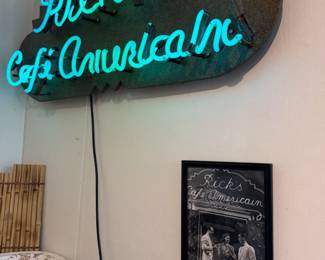 Rick's Cafe Americain Neon Wall Decor – Iconic Casablanca Film Memorabilia, Framed Reprint of Casablanca Movie Set