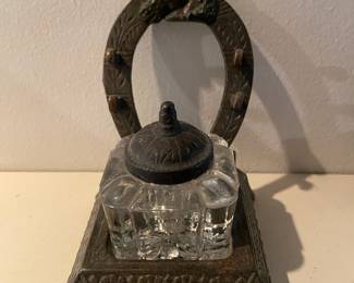 Circa 1900s Western Cast Iron Horseshoe Inkwell Stand