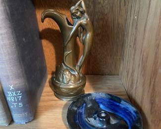 Art Nouveau Leda and Swan Ewer, Blue Ceramic Incense Holder