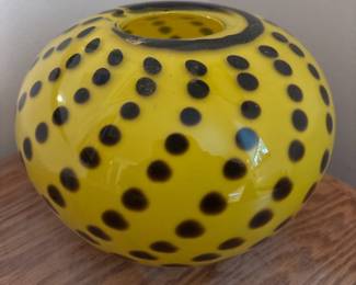 Yellow with Black Dot Design Art Glass Vase