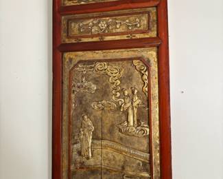 Antique Chinese Gold Gilt Carved Wood Panel