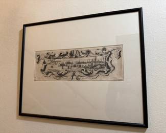 Framed & Matted Etching Print "The Landing of the Troops" by&nbsp;Jacques Callot