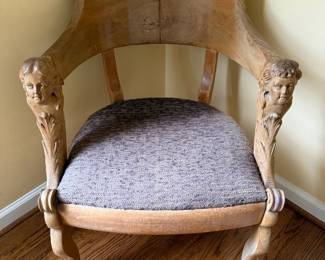 Restoration Period Style Barrel Accent Chair with Cherub Motifs