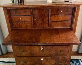 Biedermeier Style Walnut Veneer Secretary Desk with Chest of Drawers