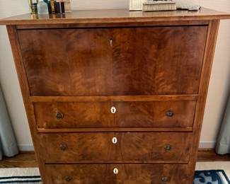 Biedermeier Style Walnut Veneer Secretary Desk with Chest of Drawers