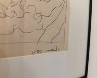 Framed & Matted (Portrait of Woman) Minimalist Line Drawing Limited Edition Print by Merike