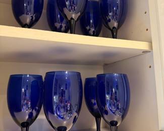 Set of 10 Cobalt Blue Wine Glasses