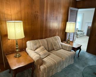 Couch, end tables, lamps