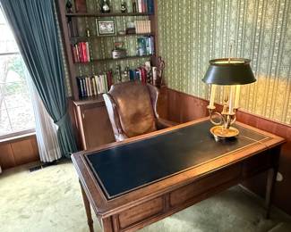 Desk, Leather Chair, Books, Decor