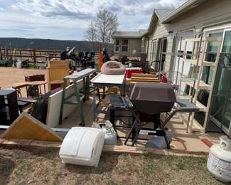 Misc shelving, furniture, propane tank