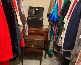 Clothes, sewing table, vintage singer