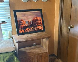 framed photo, shelf, cart