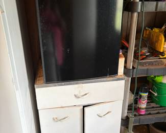 dorm fridge, small cabinet