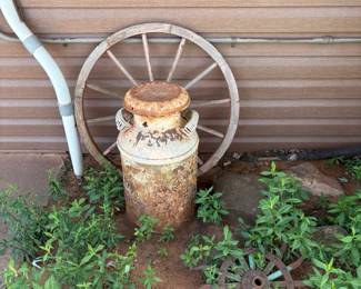 cream can, wagon wheel