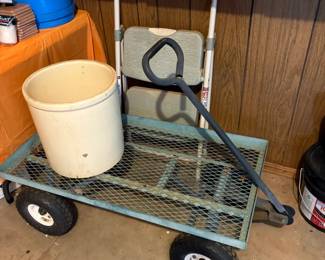 wagon, crock, step stool