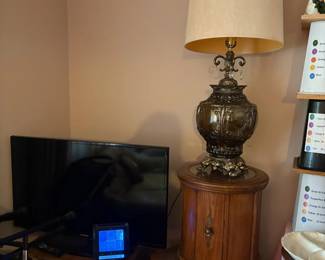 TVs, side tables, lamp