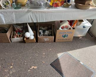 mugs, craft supplies, plastic trays, totes,