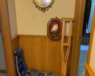 mirror, crutches, ab machine