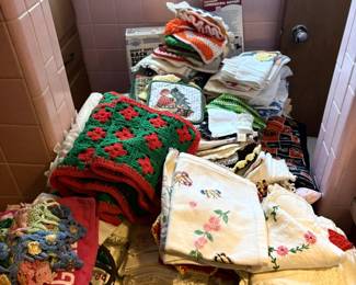 hot pads, pot holders, embroidered pieces