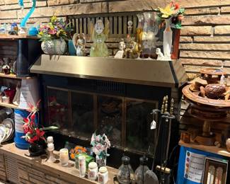 decor, floral, stained glass angel, Willow Tree family, fire place tools